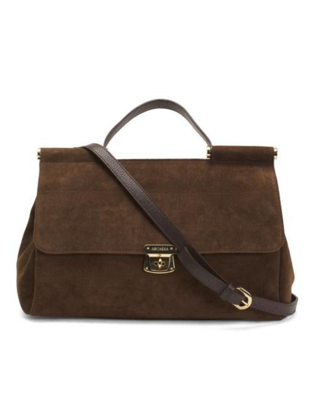 ARCADIA Made In Italy Suede Bar Top Front Flap Satchel